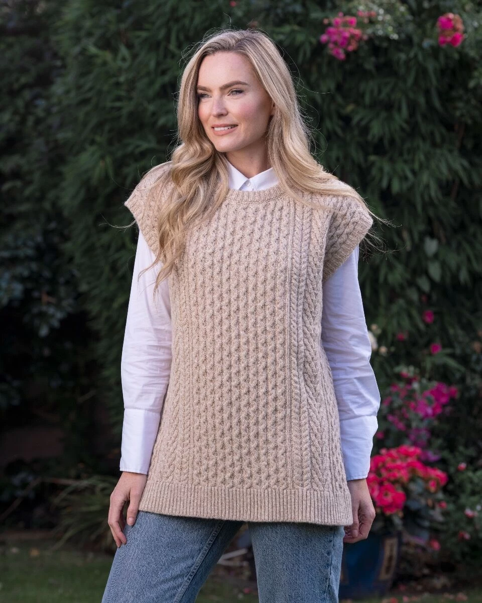 Oversized Aran Sweater Vest - Seashell