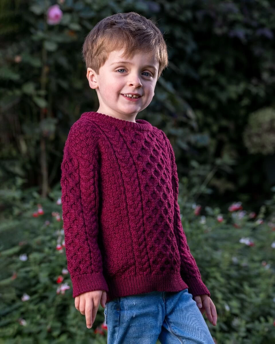 Kids Aran Sweater Burgundy - Image 2