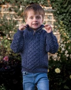 Kids Half Zip Aran Sweater Denim