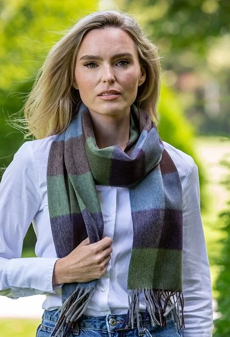 Wool And Cashmere Scarf Purple Check - Image 6