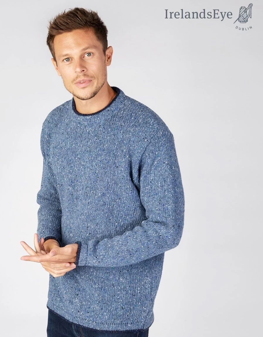 Men's Crew Neck Wool And Cashmere Sweater Blue Ocean