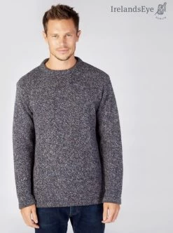 Men's Crew Neck Wool And Cashmere Sweater Navy Marl