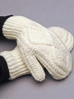 Hand Knit Aran Mittens Natural