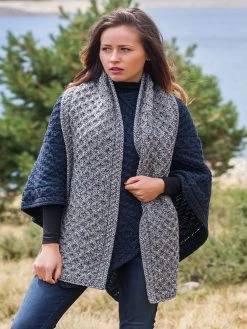 Cable Knit Aran Scarf Charcoal Marl