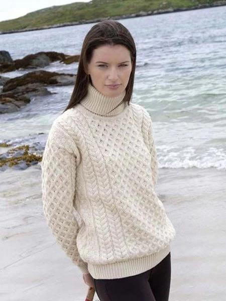 Aran Turleneck Sweater 100% Merino Wool