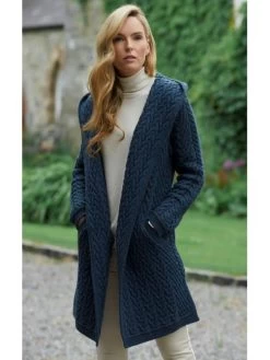 Ladies Herringbone Shawl Collar Hooded Coat