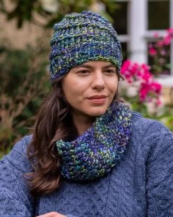 Handmade In Ireland - Supersoft Hat With Snood Set - Blue Mix