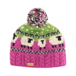 Sheep Bobble Hat Pink & Green