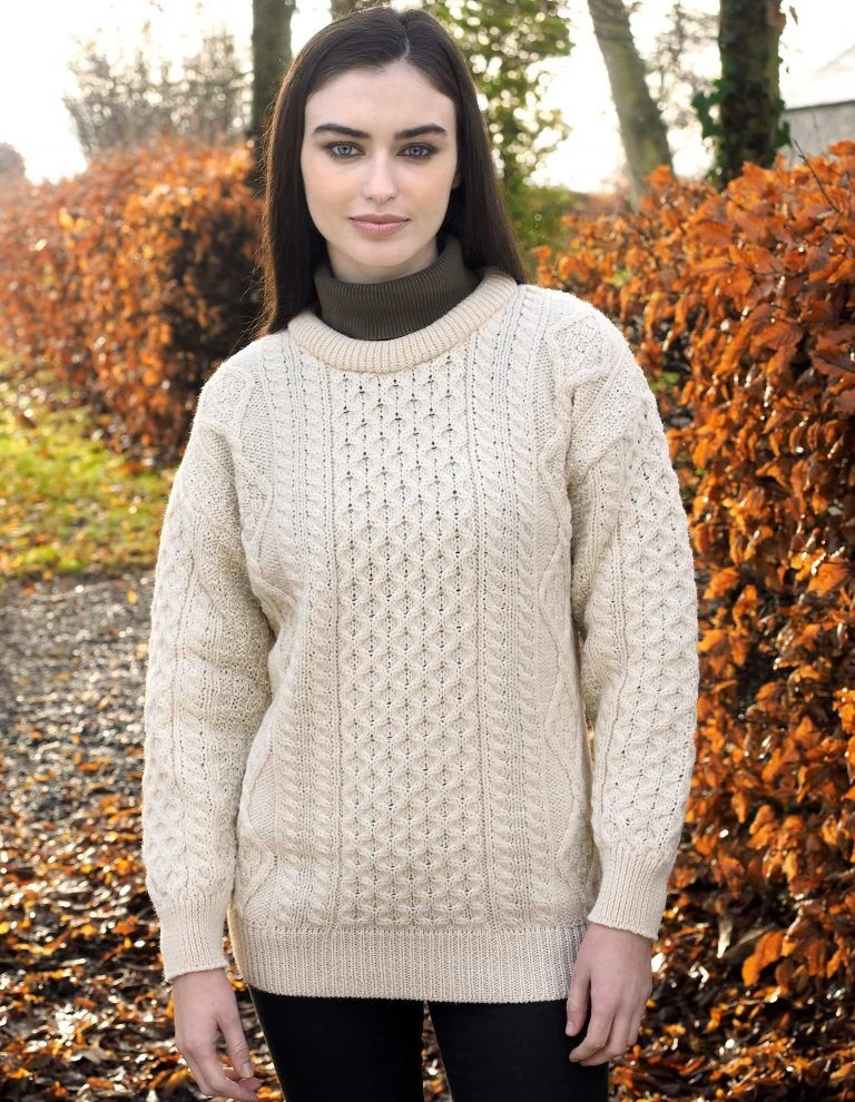 Pure Wool Unisex Aran Sweater Natural