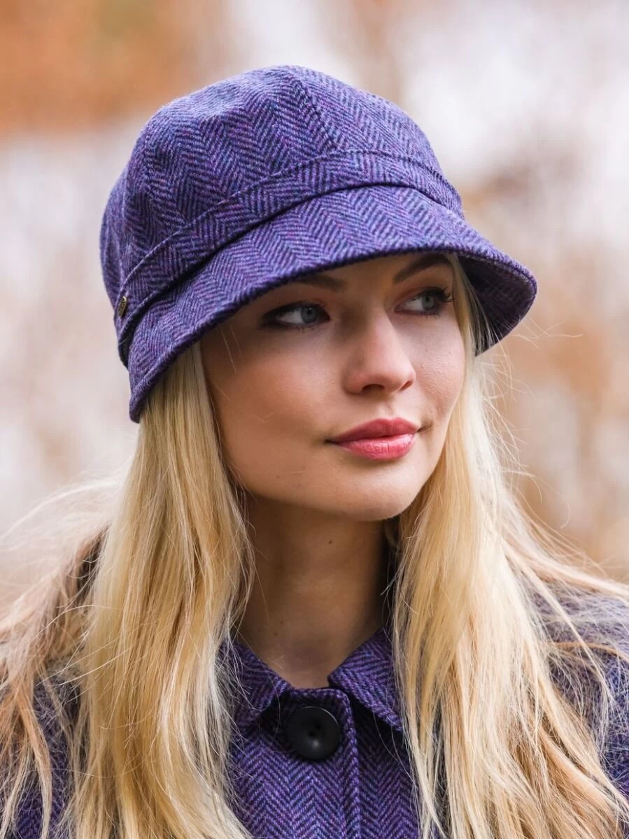 Flapper Cap Purple Herringbone One Size Colour 213 - Image 3