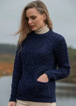 Aran Cable Kit Sweater With Pockets - Midnight Blue