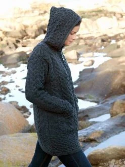 Irish Aran Hooded Coat Charcoal