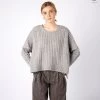 Cropped Aran Sweater Pearl Grey