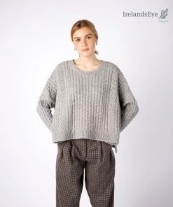 Cropped Aran Sweater Pearl Grey