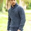 Aran Shawl Neck Sweater Denim