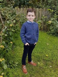 Kids Aran Cardigan Denim Marl