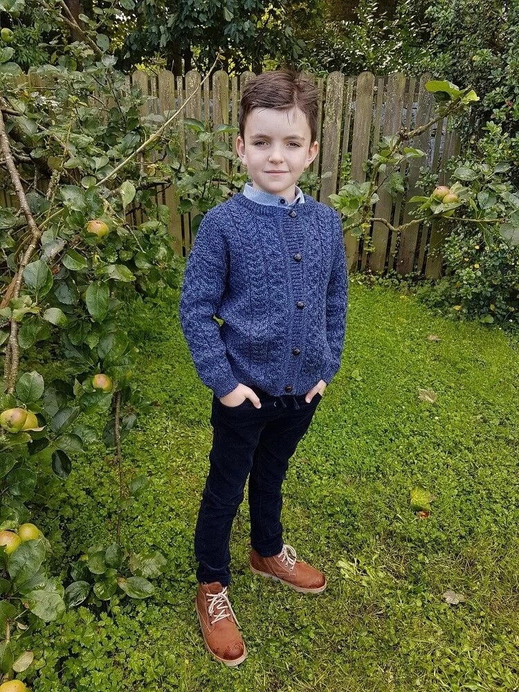 Kids Aran Cardigan Denim Marl