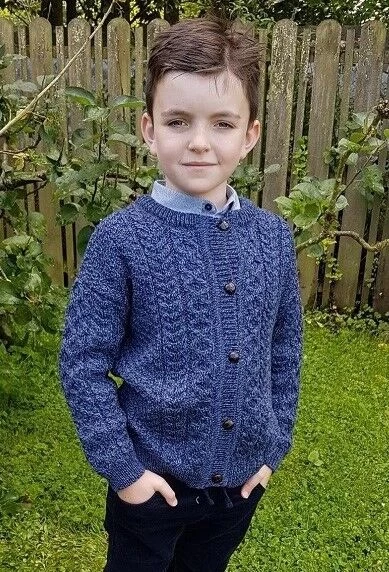 Kids Aran Cardigan Denim Marl - Image 2