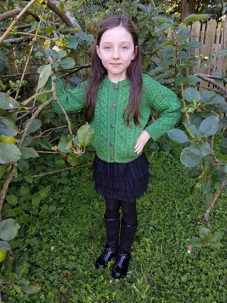 Kids Aran Cardigan Green