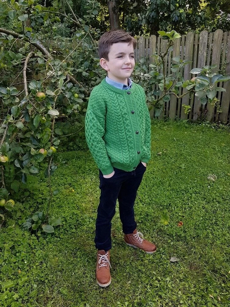 Kids Aran Cardigan Green - Image 2