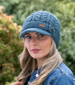Aran Cable Peak Hat Denim