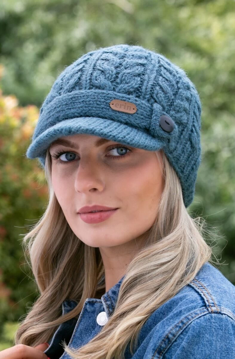 Aran Cable Peak Hat Denim - Image 3