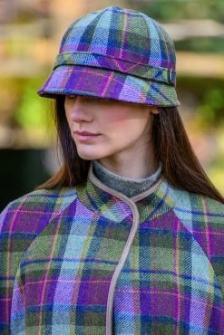Ladies Irish Flapper Cap Purple Check Col: 574