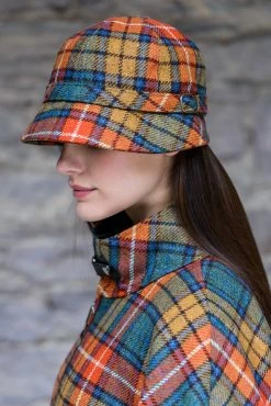 Ladies Irish Flapper Cap Orange Check Col: 60