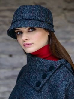 Flapper Cap Charcoal Red Herringbone Colour 31.
