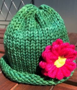 Handmade Super Soft Merino Wool Flower Hat Green