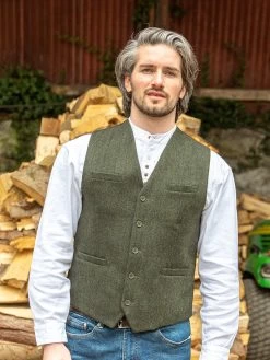 Men's Tweed Deep Olive Lined Waistcoat