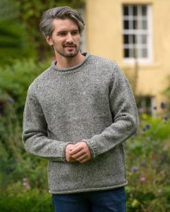 100% Donegal Wool Roll Neck Sweater Grey