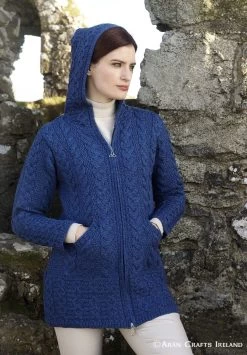 Hooded Zip Coat - Blue Marl