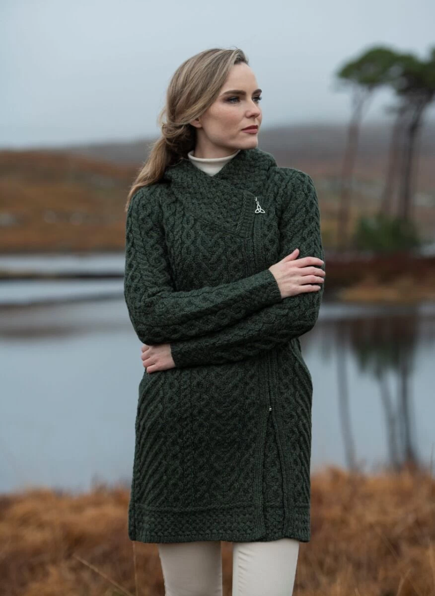 Long Heart Design Hooded Coat - Army Green