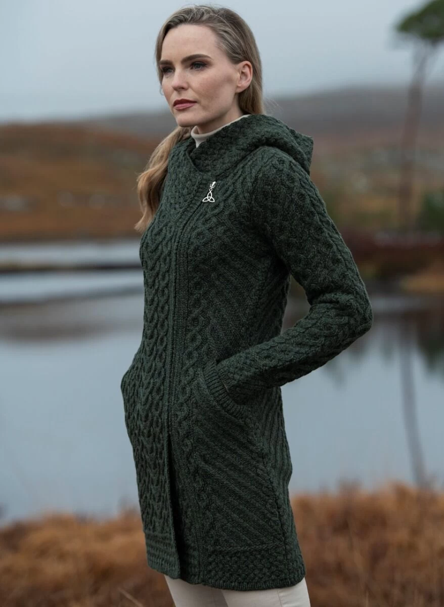 Long Heart Design Hooded Coat - Army Green - Image 2