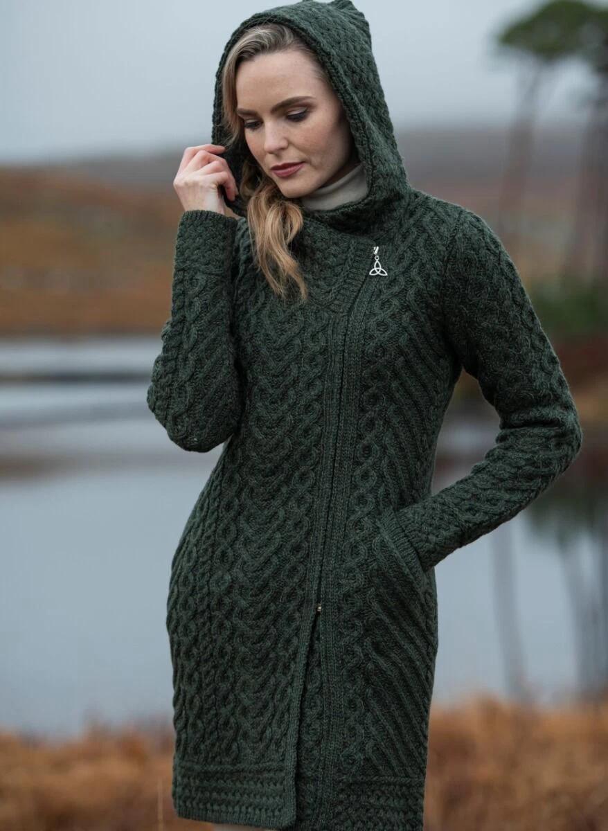 Long Heart Design Hooded Coat - Army Green - Image 3