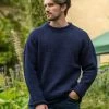 100% Donegal Roll Neck Sweater Dark Blue