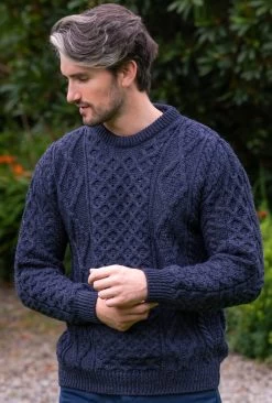 Pure Wool Unisex Aran Sweater Denim