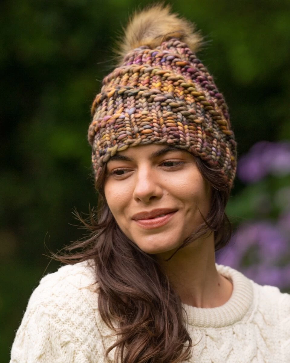Handmade In Ireland - Super Soft Hat With Pom Pom - Autumn Mix
