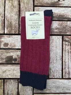 Luxury Mens Two Tone Cashmere Blend Socks - (Size 40-45) Wine And Navy