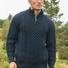 Mens Aran Half Zip Neck Sweater Blackwatch