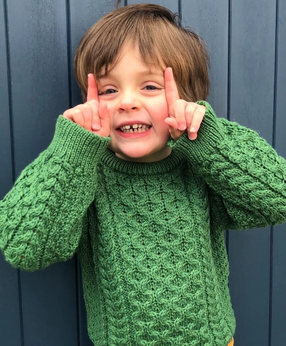 Kids Aran Sweater Green - Image 3