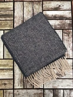 Wool And Cashmere Herringbone Scarf Charcoal / Beige 2410