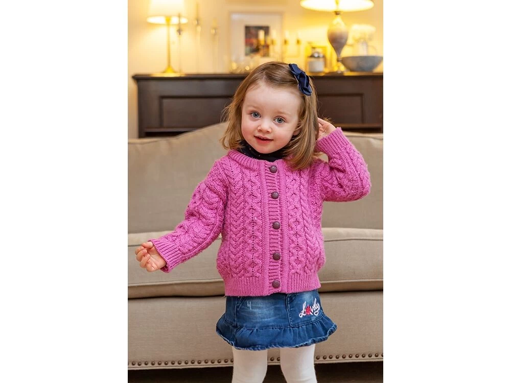 Kids Aran Cardigan Pink - Image 2