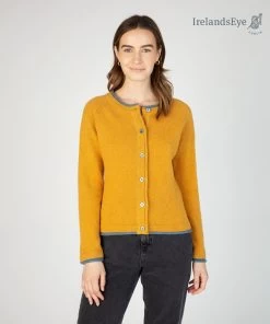 Ladies Wool And Cashmere Cardigan Golden Ochre