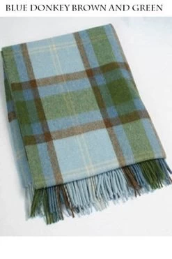 Lambswool Throw Blue Donkey Brown & Green Col: 655