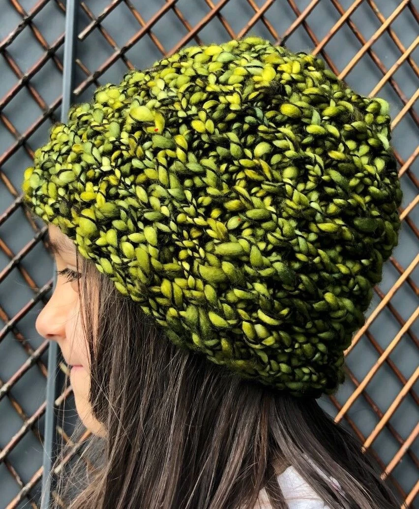 Girls Handmade Ribbed Hat - Green - Image 3