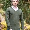 100% Lambswool V Neck Rural Green