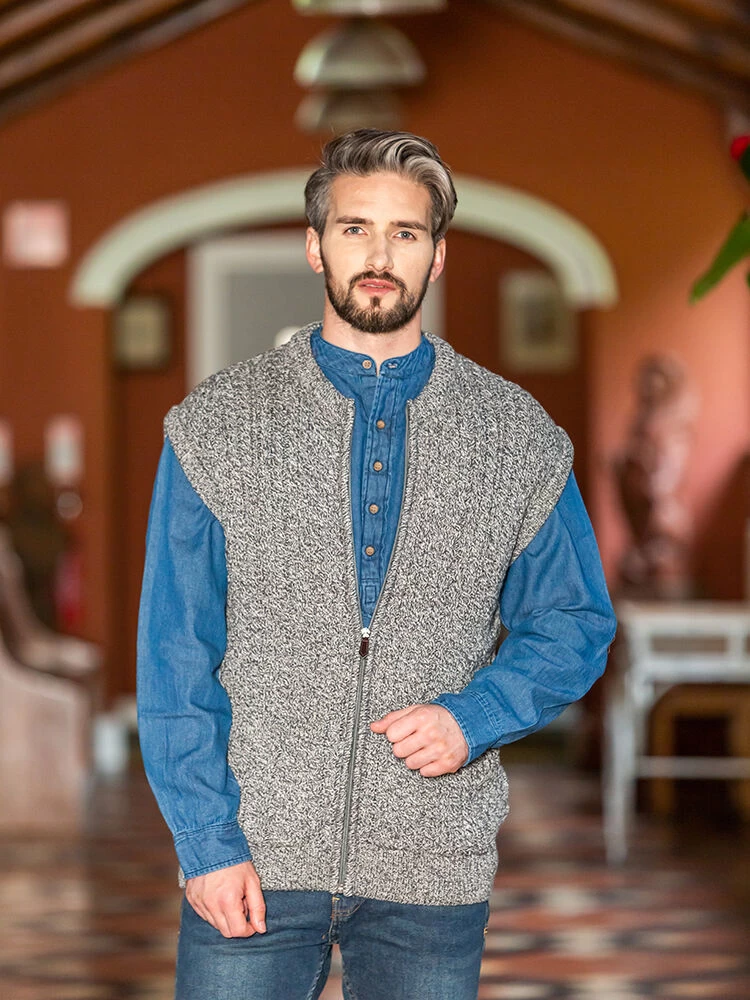 Aran Zip Waistcoat Merino Wool - Charcoal Marl