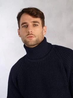 Mens Rib Roll Neck Navy